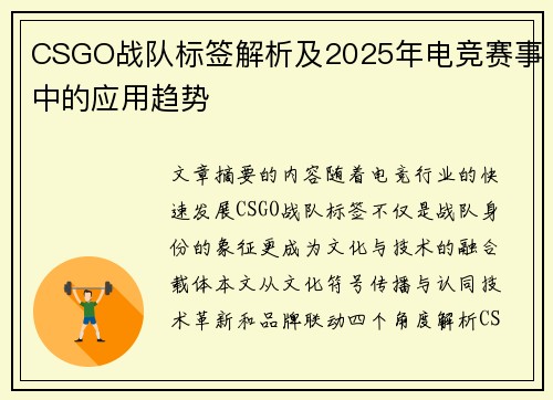 CSGO战队标签解析及2025年电竞赛事中的应用趋势